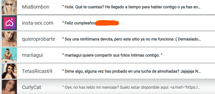 Cómo funciona insta-sex.com mensajes falsos y automatizados