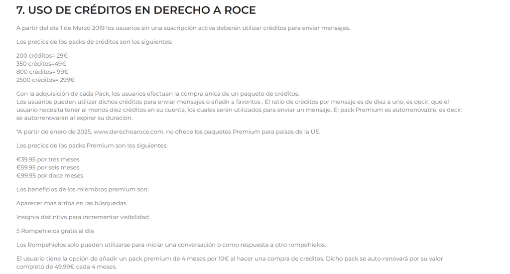 Cuánto cuesta Derecho a Roce precio